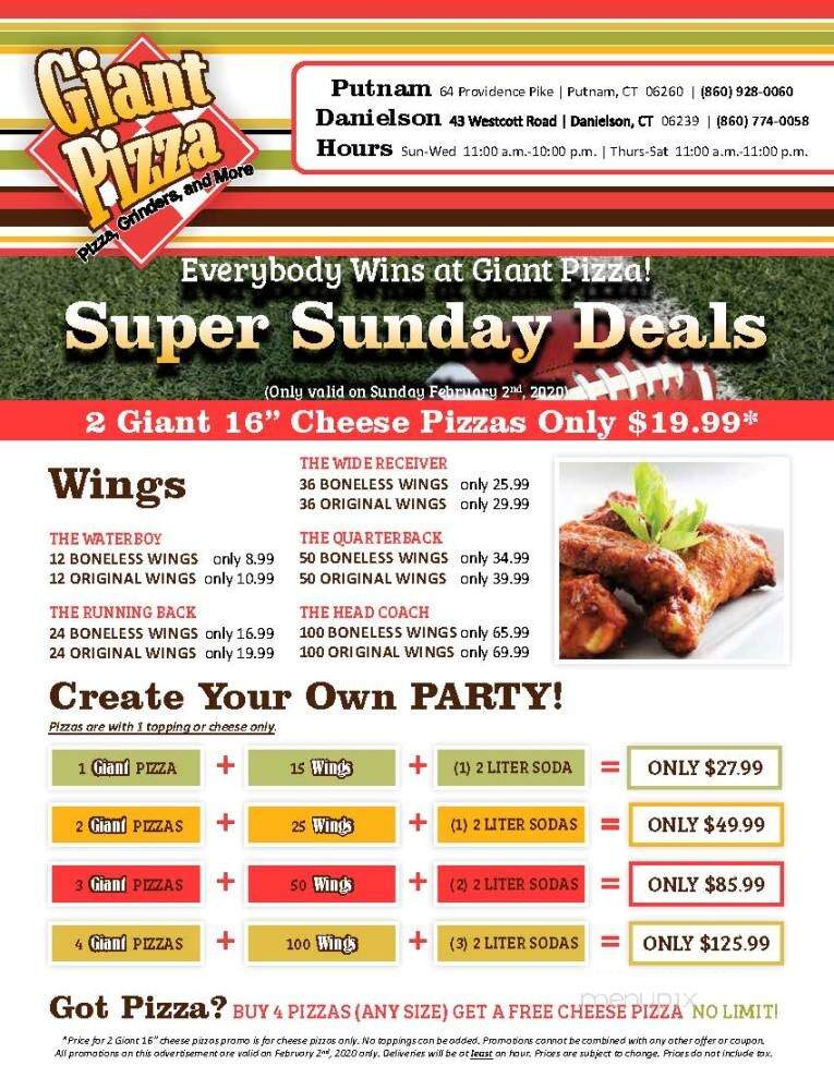 Giant Pizza of Putnam - Putnam, CT menu_pic