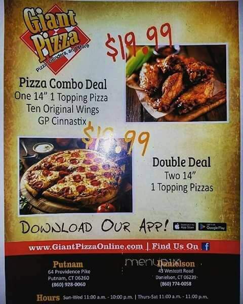 Giant Pizza of Putnam - Putnam, CT menu_pic