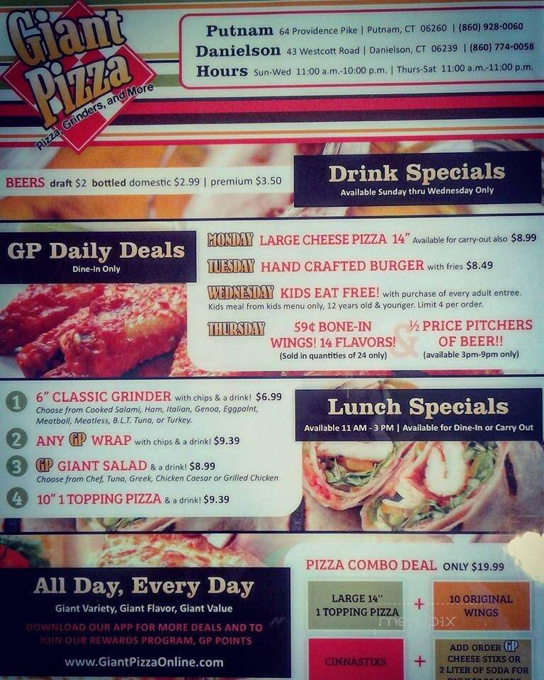 Giant Pizza of Putnam - Putnam, CT menu_pic