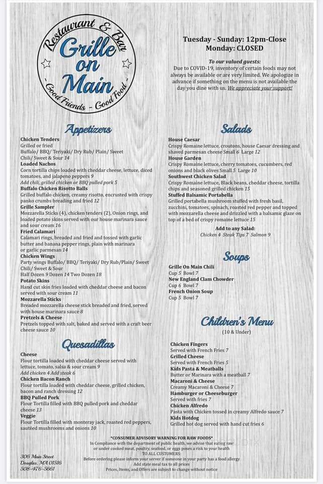 Grille on Main - Douglas, MA menu_pic