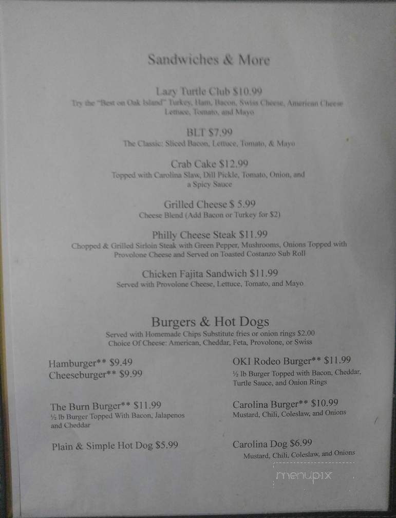 Lazy Turtle Bar & Grill - Oak Island, NC menu_pic