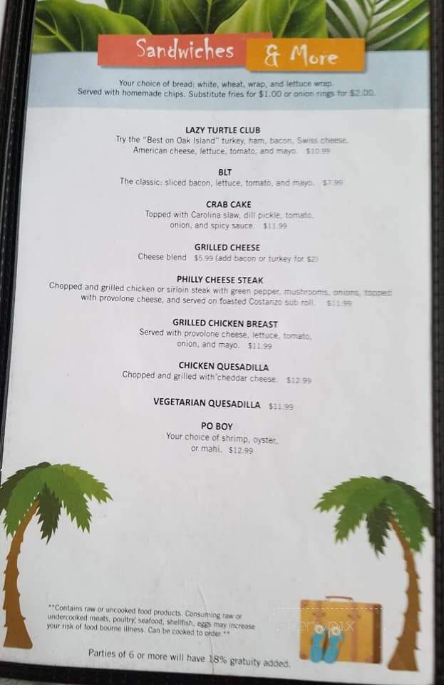 Lazy Turtle Bar & Grill - Oak Island, NC menu_pic