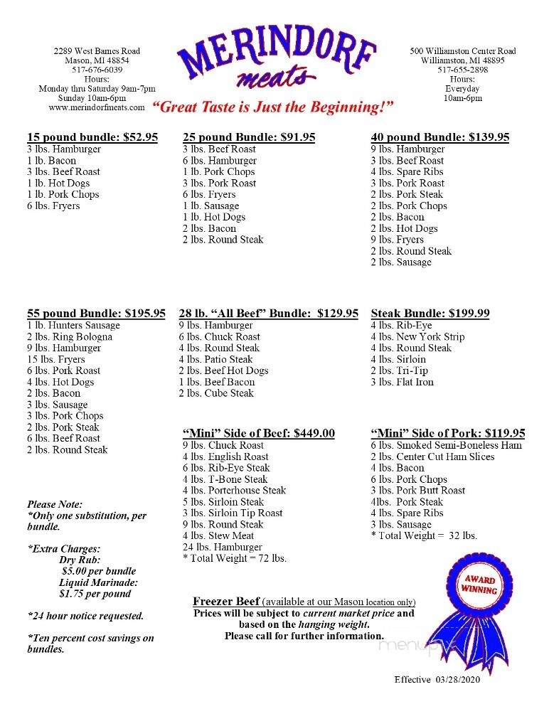 Merindorf Meats - Mason, MI menu_pic