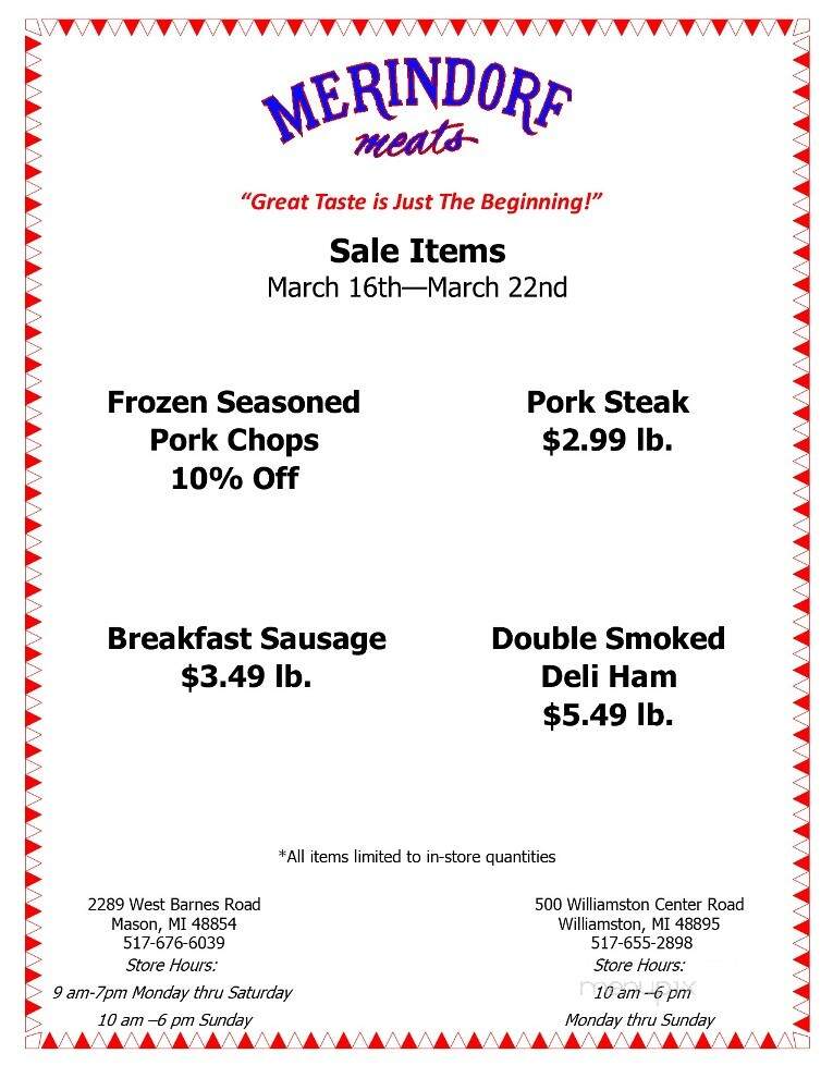 Merindorf Meats - Mason, MI menu_pic
