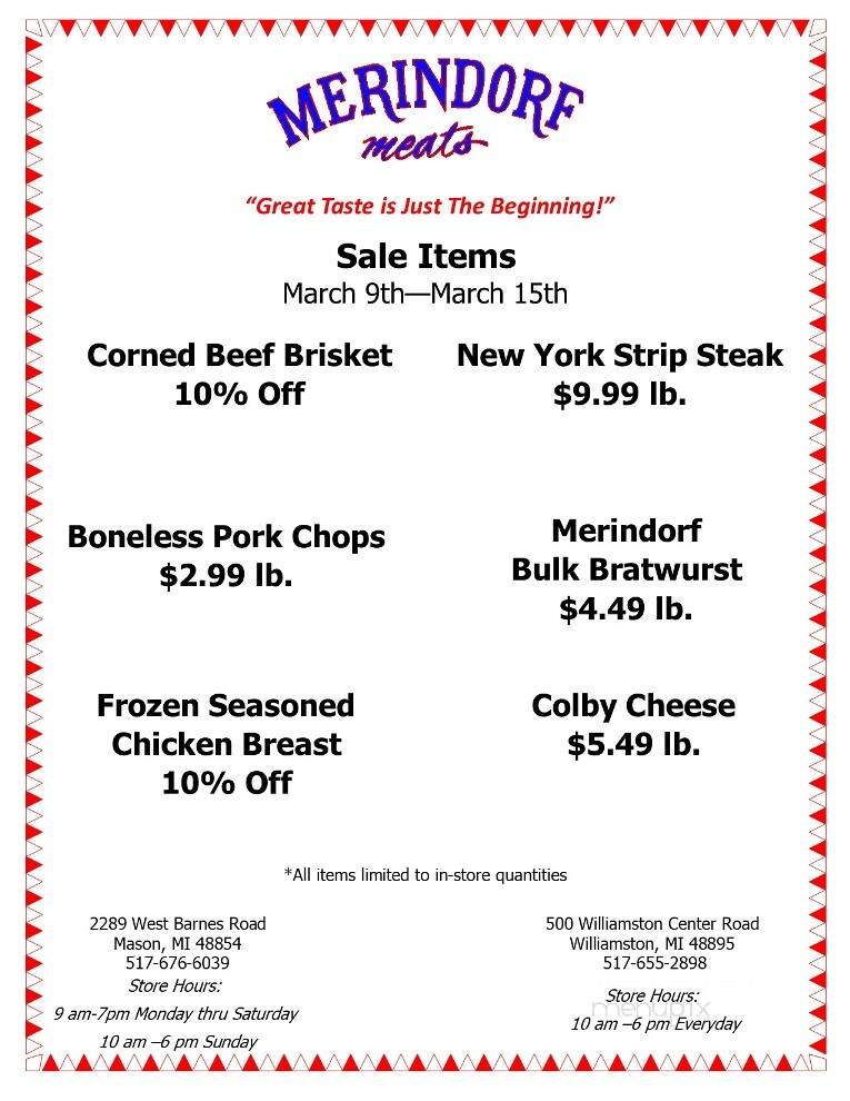 Merindorf Meats - Mason, MI menu_pic