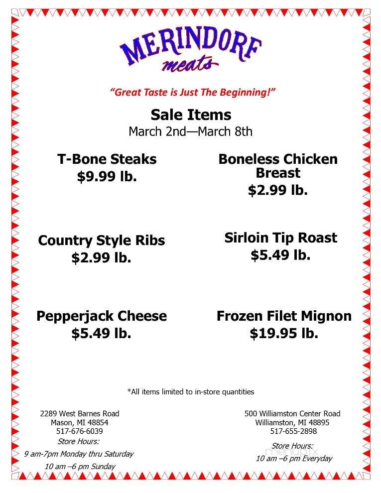 Merindorf Meats - Mason, MI menu_pic