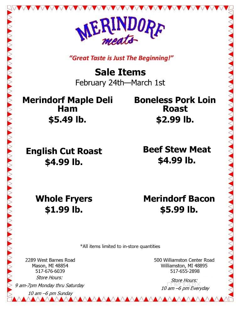 Merindorf Meats - Mason, MI menu_pic