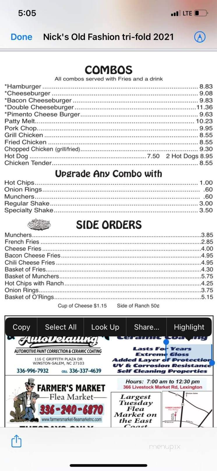 Nick's Old Fashioned Hamburger House - Welcome, NC menu_pic