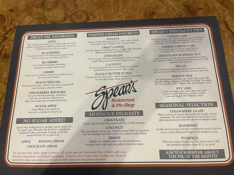 Spear's Restaurant & Pie Shop - Wichita, KS menu_pic