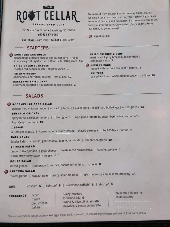 Root Cellar - Batesburg, SC menu_pic