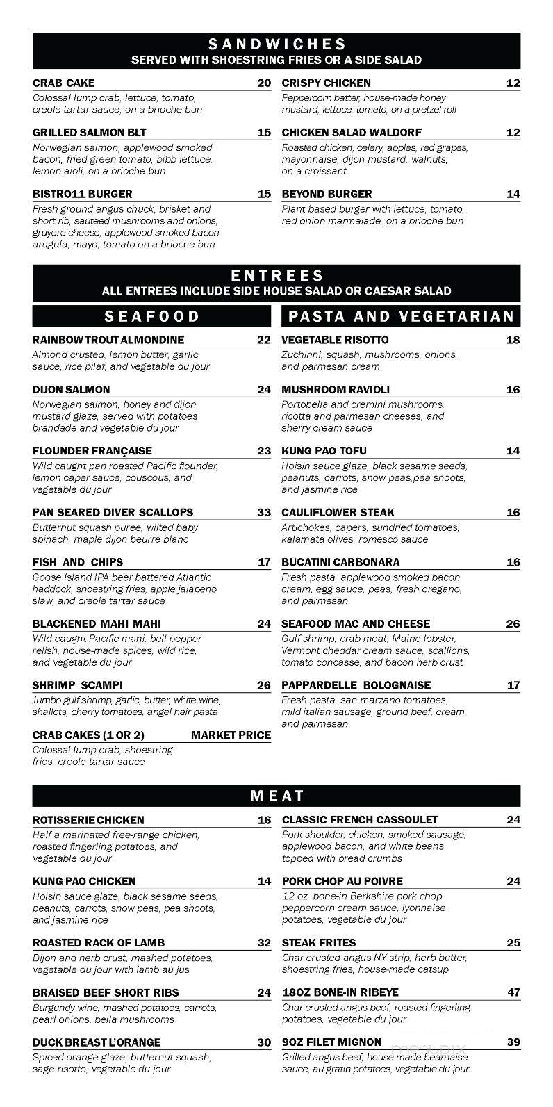Bistro Eleven - Hagerstown, MD menu_pic