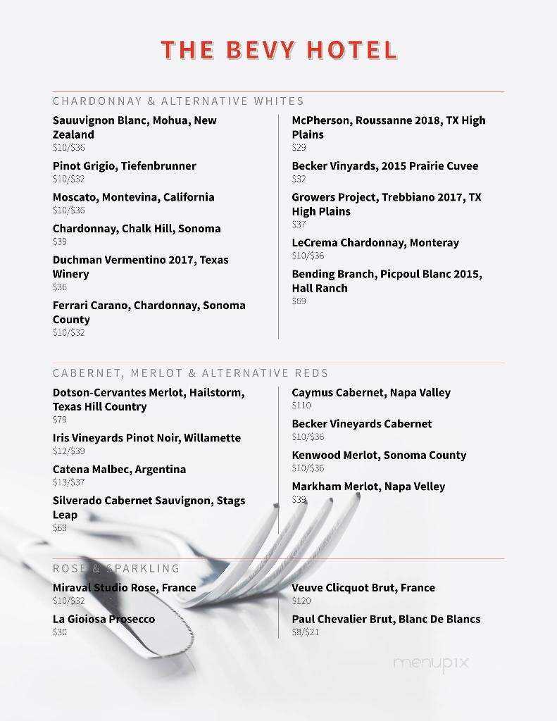 The Bevy - Boerne, TX menu_pic