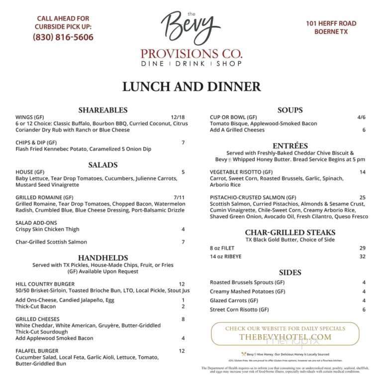 The Bevy - Boerne, TX menu_pic