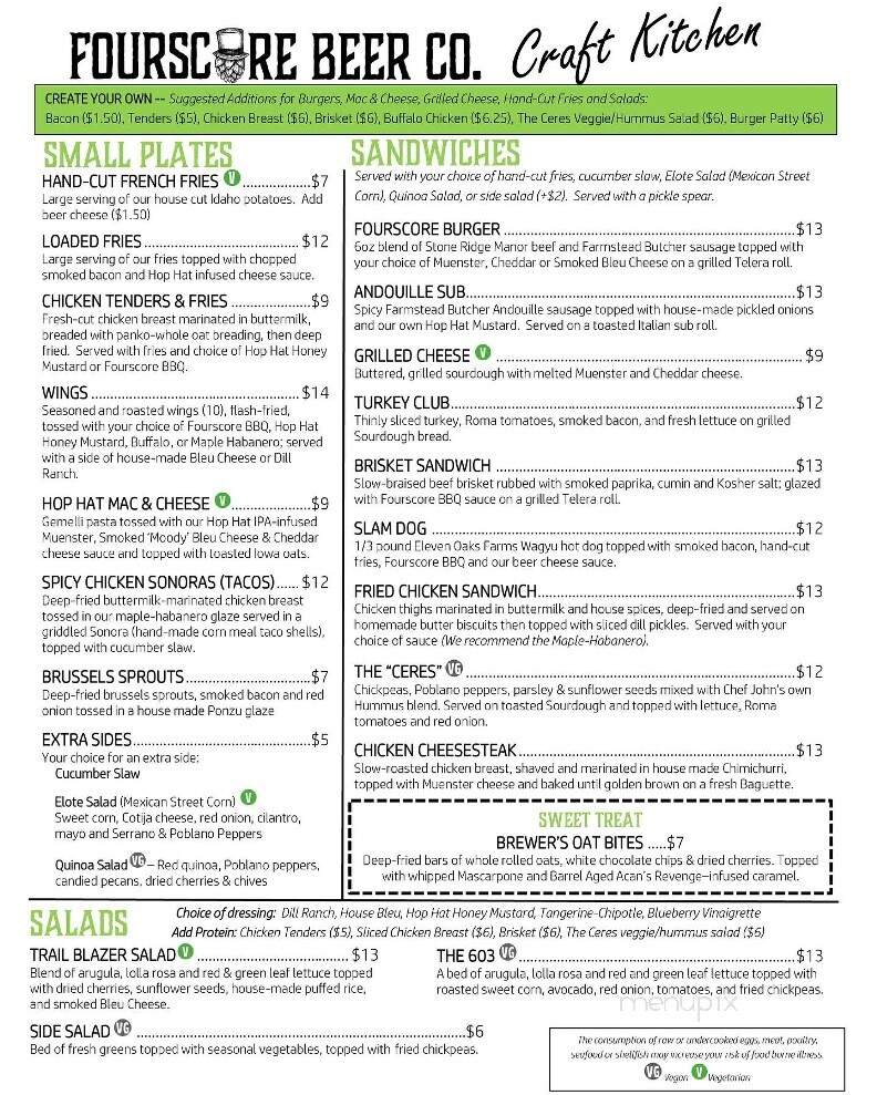 FourScore Beer Co. - Gettysburg, PA menu_pic