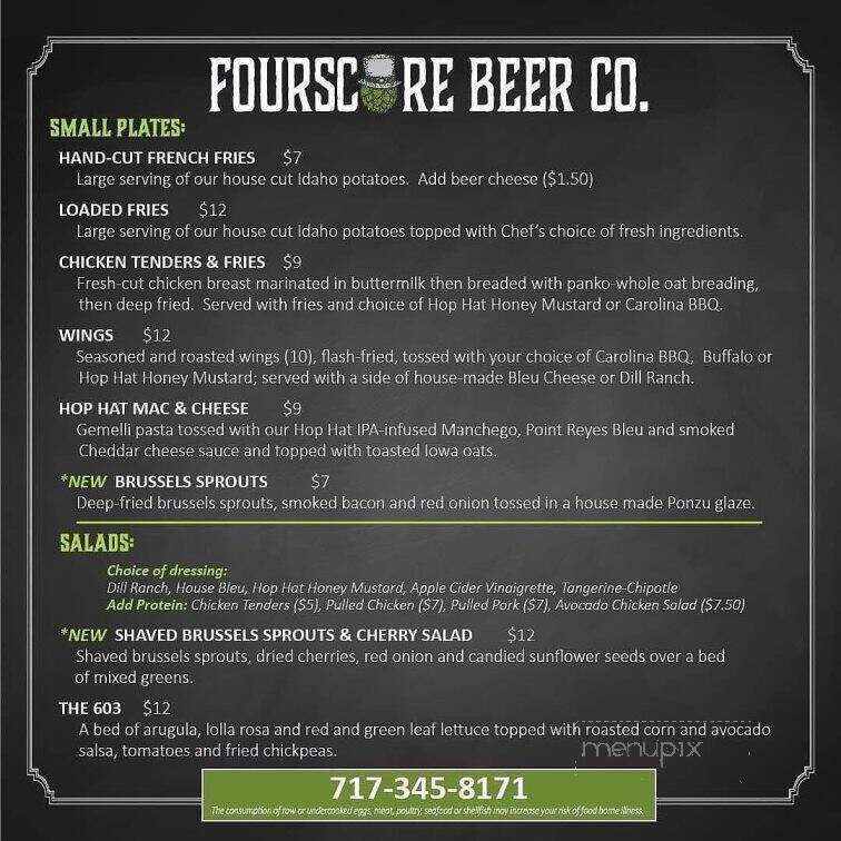 FourScore Beer Co. - Gettysburg, PA menu_pic