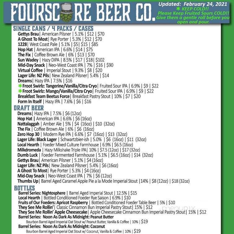 FourScore Beer Co. - Gettysburg, PA menu_pic