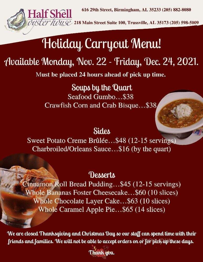 Half Shell Oyster House - Trussville, AL menu_pic