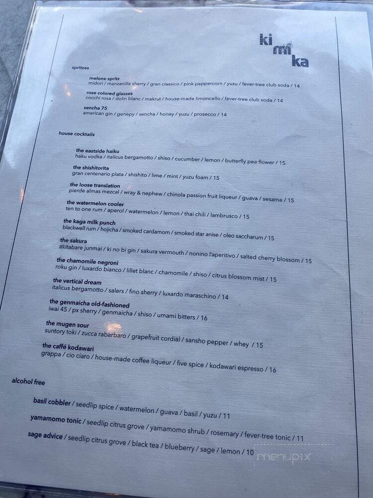 Kimika - New York, NY menu_pic