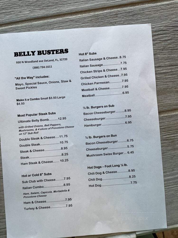Belly Busters Restaurant - Deland, FL menu_pic