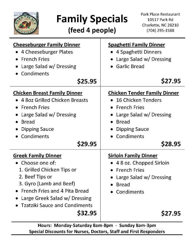 Park Place Restaurant - Greensboro, NC menu_pic