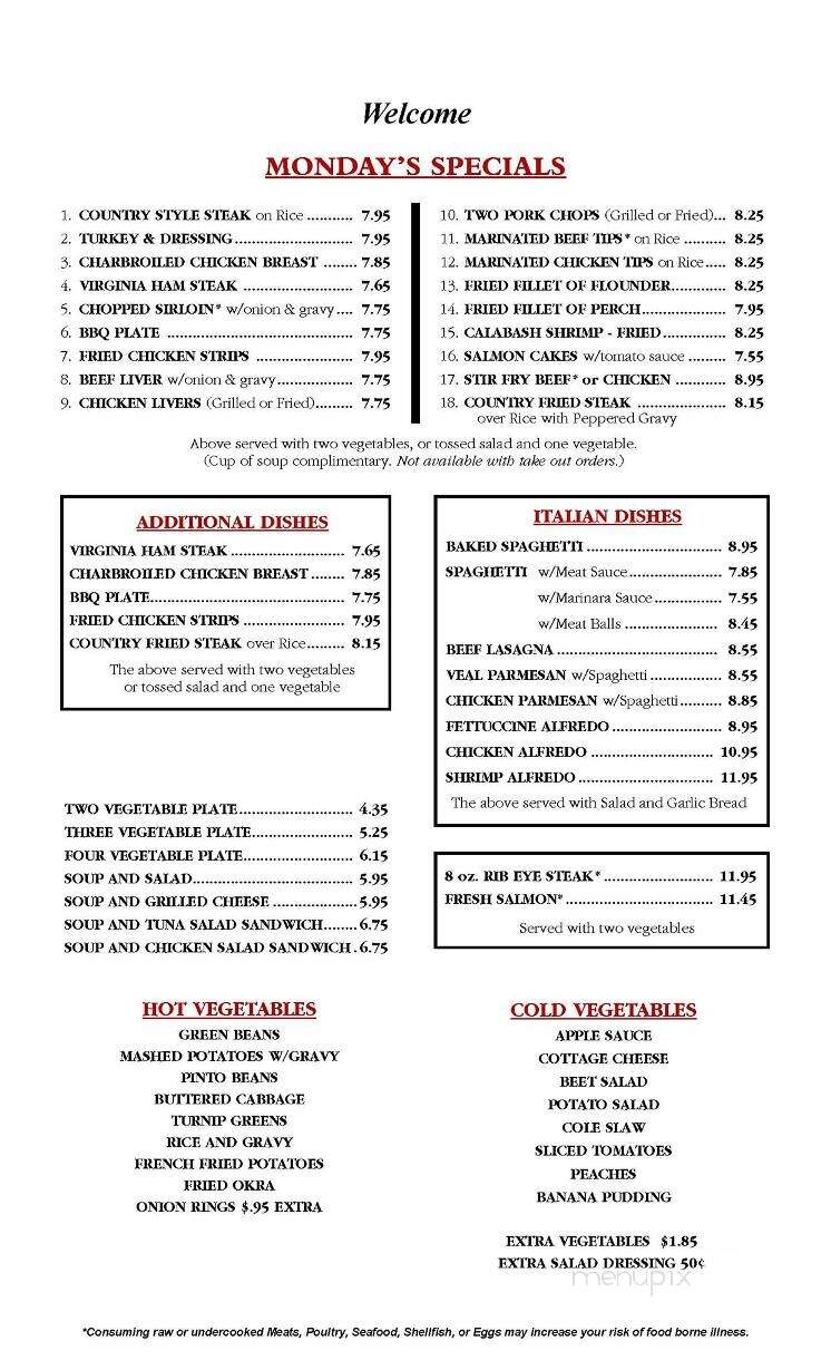 Park Place Restaurant - Greensboro, NC menu_pic