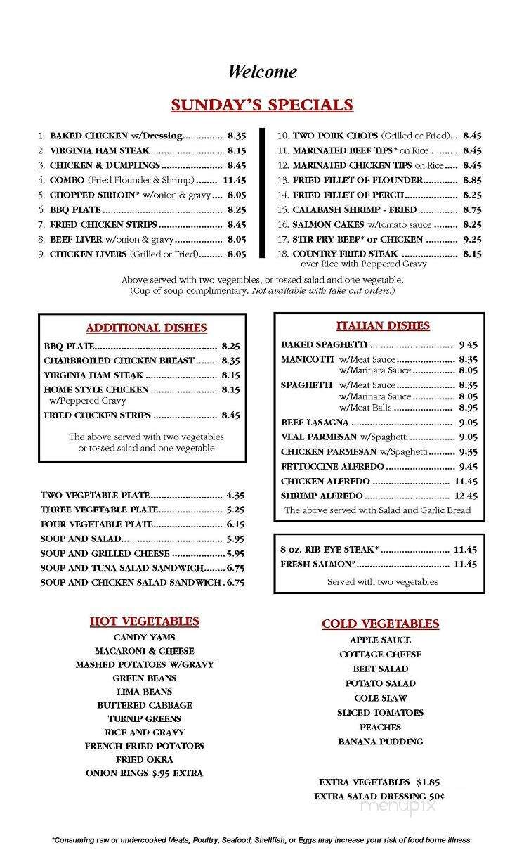 Park Place Restaurant - Greensboro, NC menu_pic