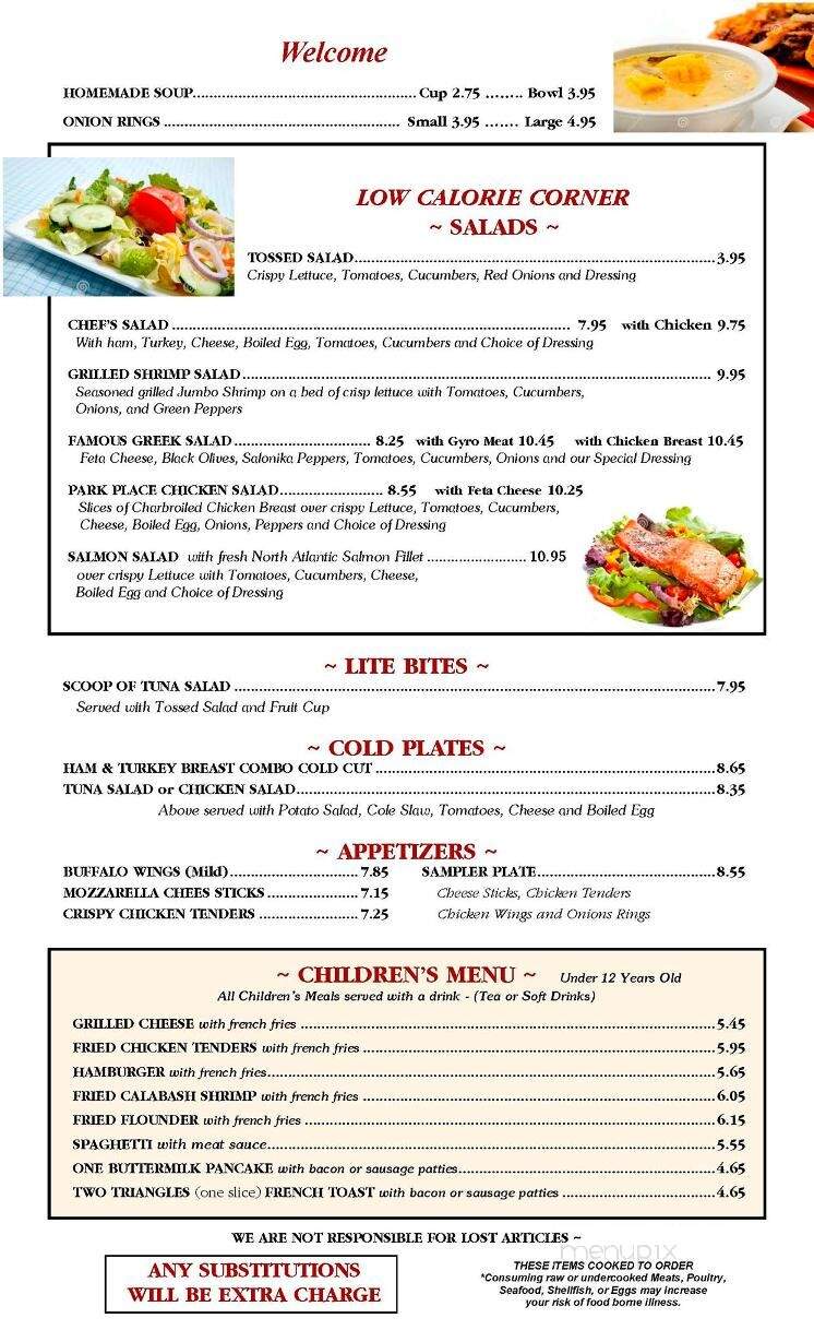 Park Place Restaurant - Greensboro, NC menu_pic