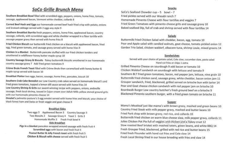 SoCo Grille - Georgetown, SC menu_pic