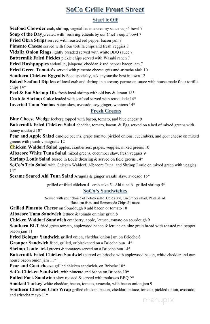 SoCo Grille - Georgetown, SC menu_pic