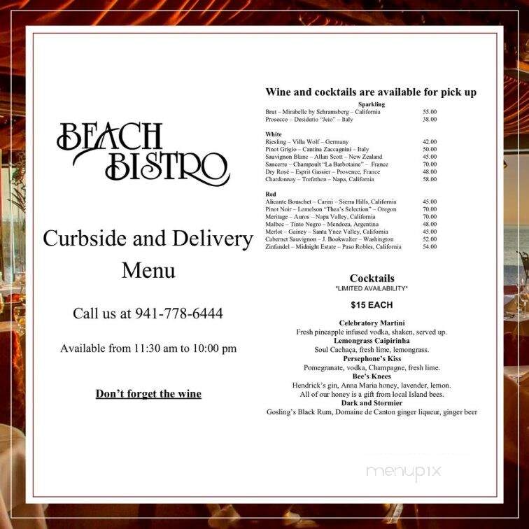 Beach Bistro - Holmes Beach, FL menu_pic