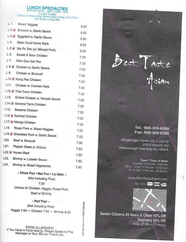 Best Taste Asian - Hillsborough Township, NJ menu_pic