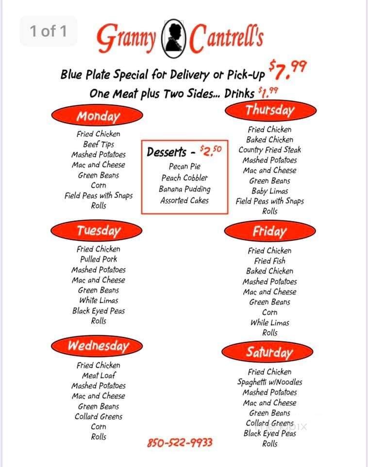 Granny Cantrell's - Panama City, FL menu_pic