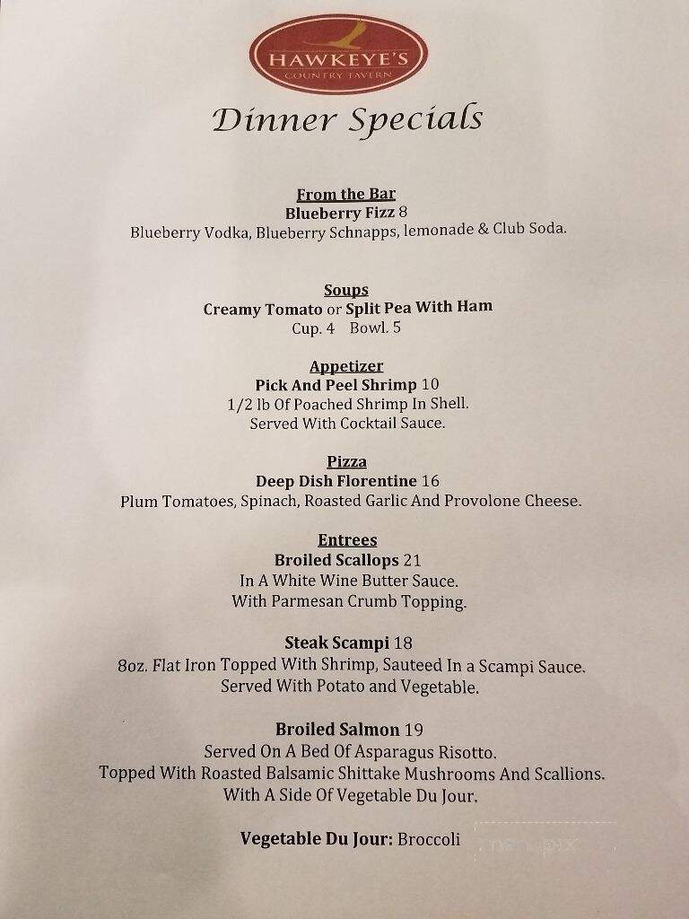 Hawkeye's Country Tavern - Perkasie, PA menu_pic
