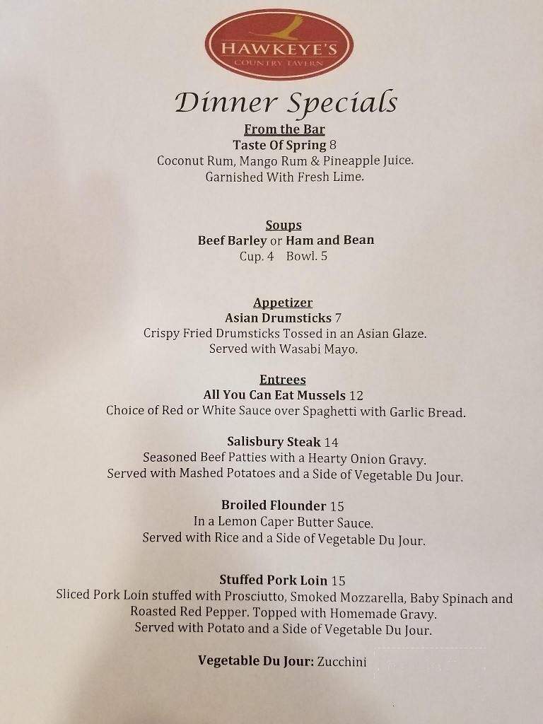 Hawkeye's Country Tavern - Perkasie, PA menu_pic