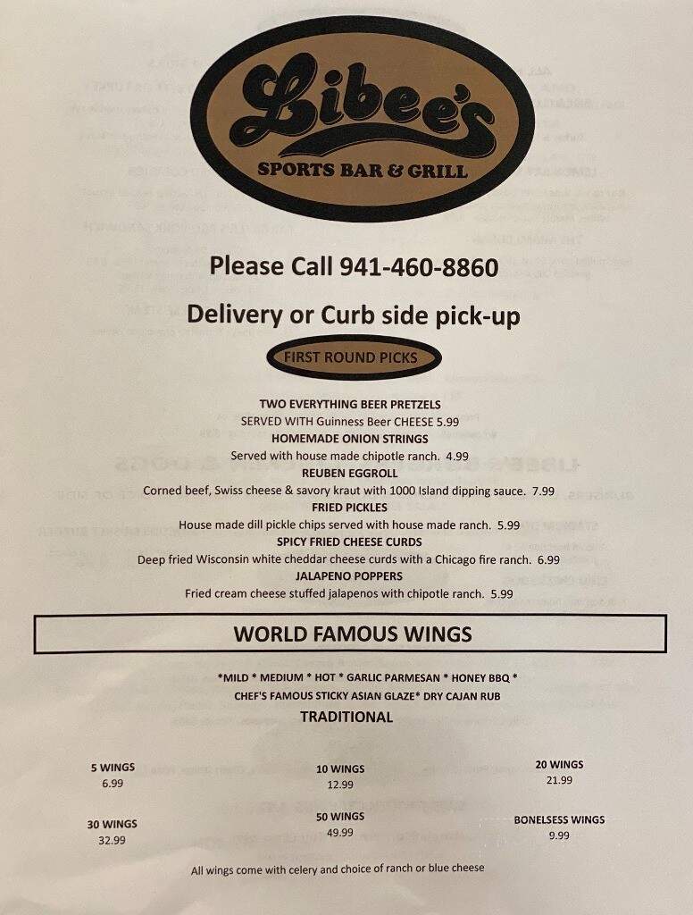 Libee's Sports Bar & Grill - Englewood, FL menu_pic