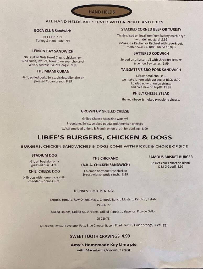 Libee's Sports Bar & Grill - Englewood, FL menu_pic