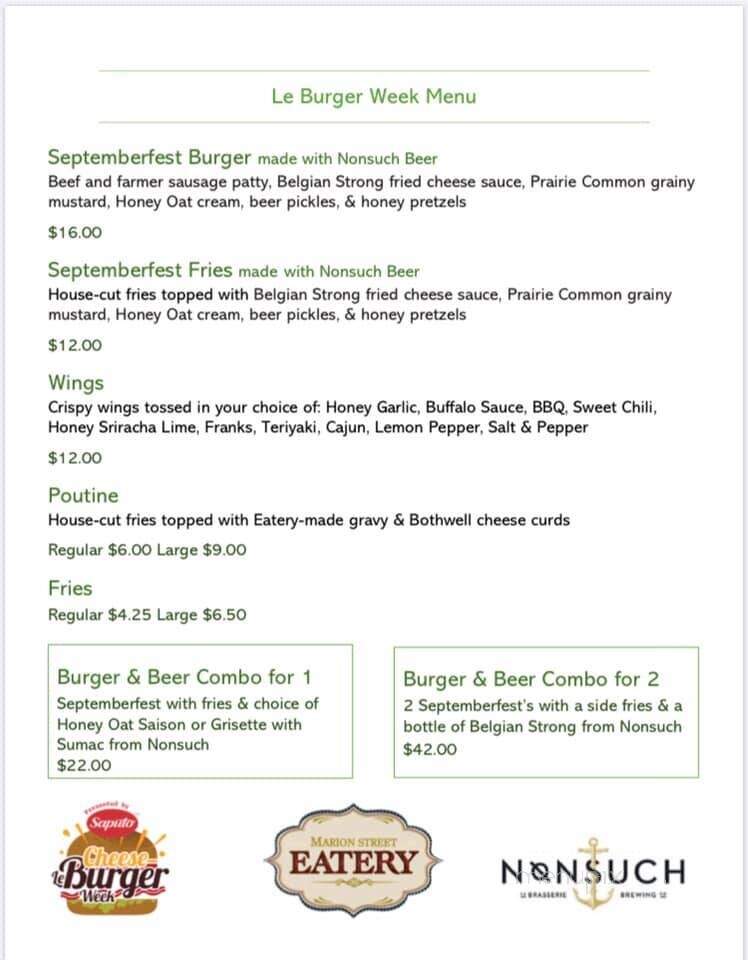 Marion Street Eatery - Winnipeg, MB menu_pic