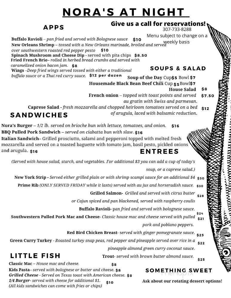 Nora's Fish Creek Inn - Wilson, WY menu_pic