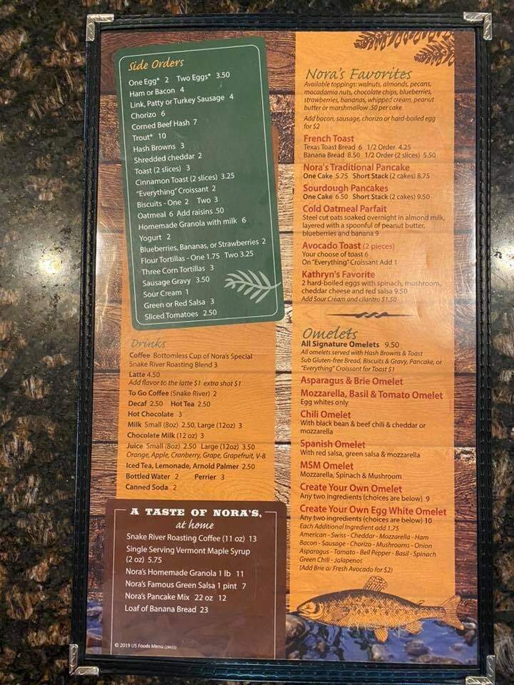 Nora's Fish Creek Inn - Wilson, WY menu_pic