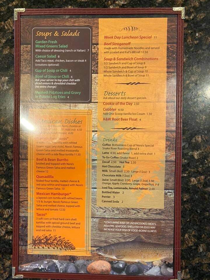 Nora's Fish Creek Inn - Wilson, WY menu_pic