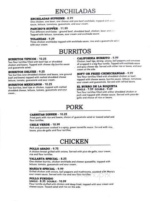 Pancho's Mexican Buffet - Liberty, SC menu_pic