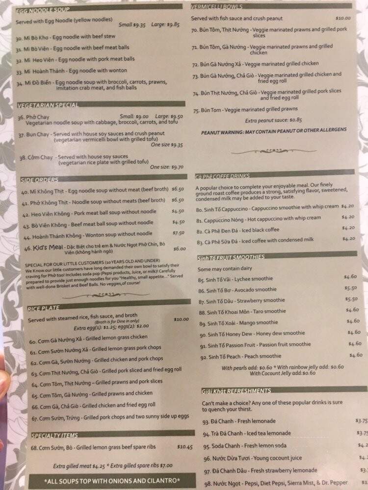 Pho 99 - Bellingham, WA menu_pic