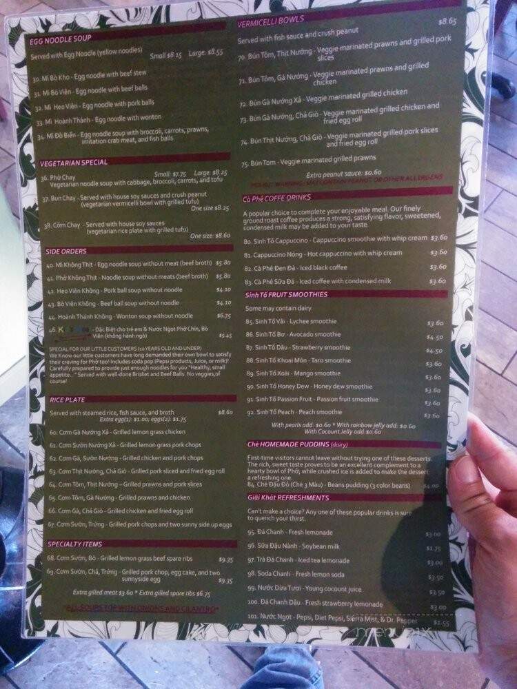 Pho 99 - Bellingham, WA menu_pic