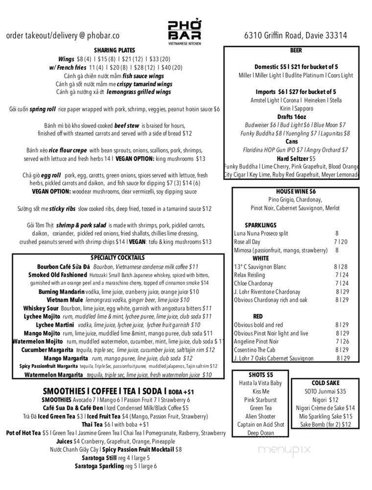 Pho Bar Vietnamese Kitchen - Davie, FL menu_pic