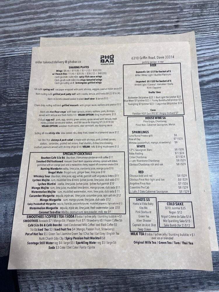 Pho Bar Vietnamese Kitchen - Davie, FL menu_pic