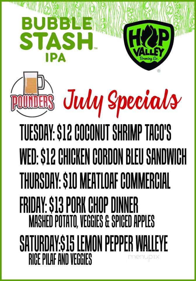 Pounder's Bar and Grill - Cologne, MN menu_pic