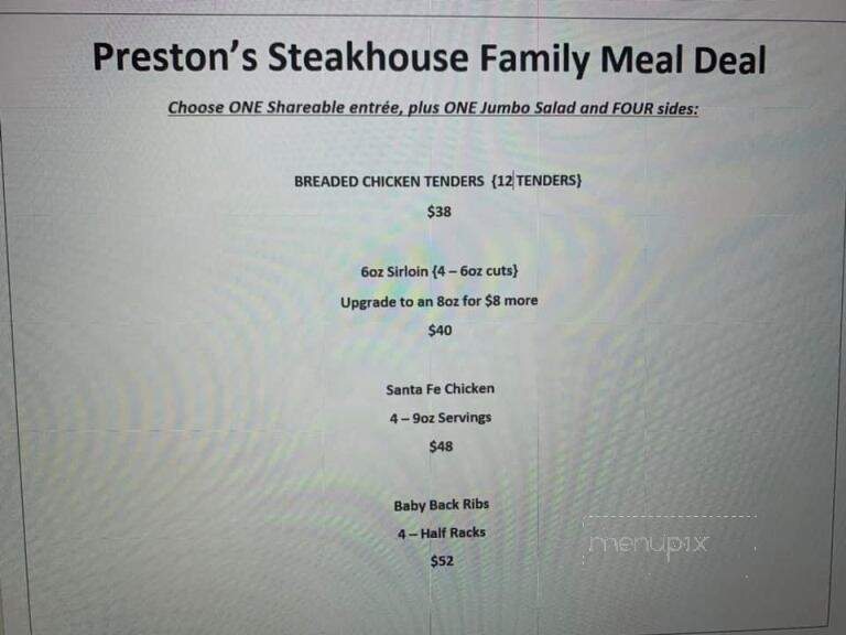 Preston's Steakhouse - Oneida, TN menu_pic