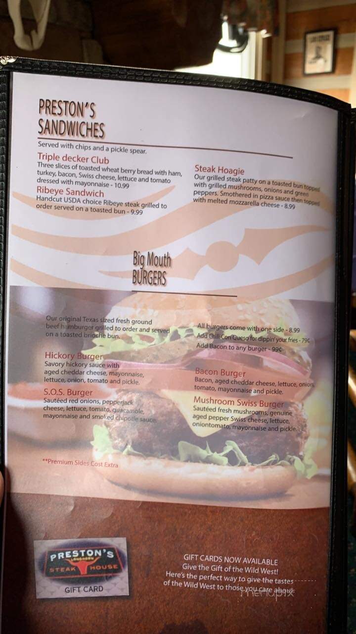 Preston's Steakhouse - Oneida, TN menu_pic