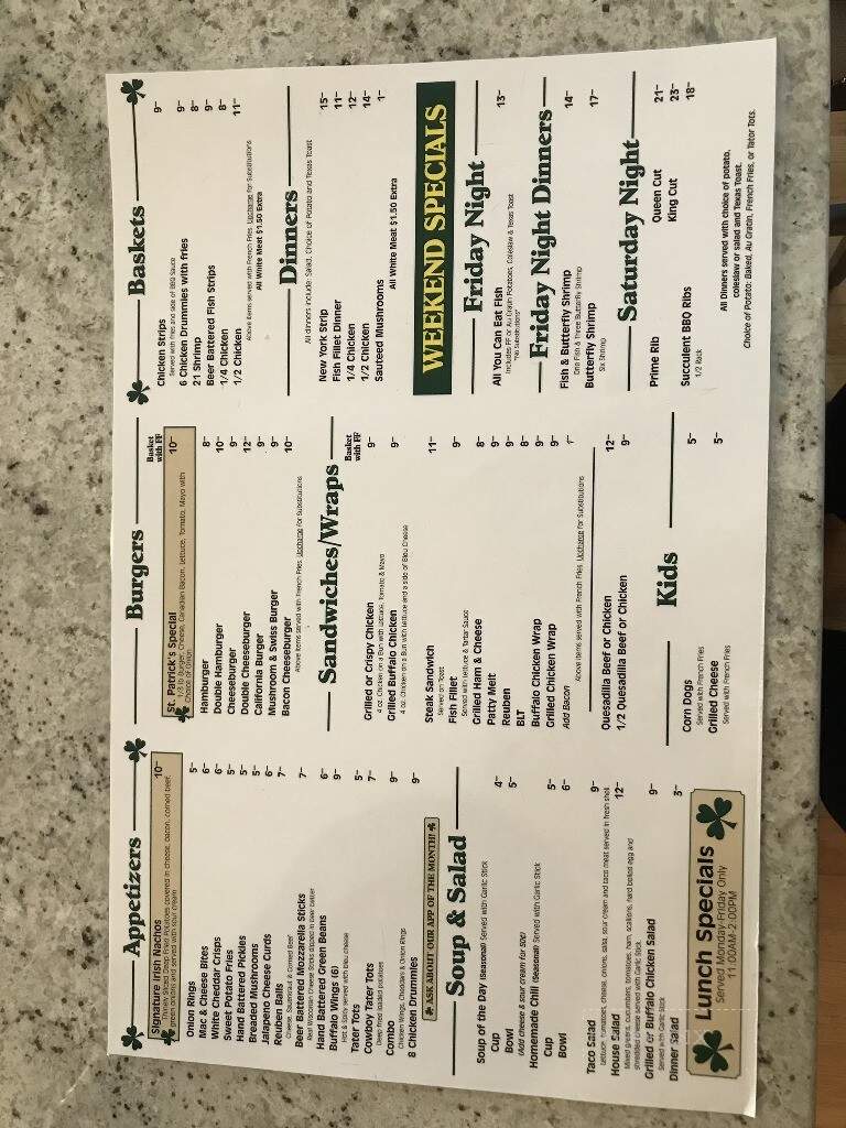 St Patrick Tavern & Restaurant - New Prague, MN menu_pic