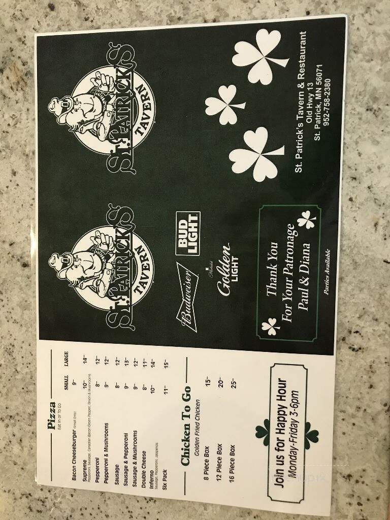 St Patrick Tavern & Restaurant - New Prague, MN menu_pic